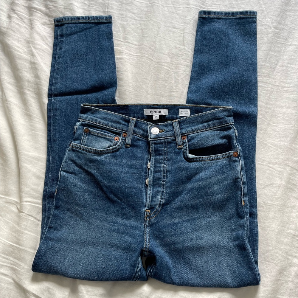 Re/Done High Rise Ankle Crop in Mid 70s